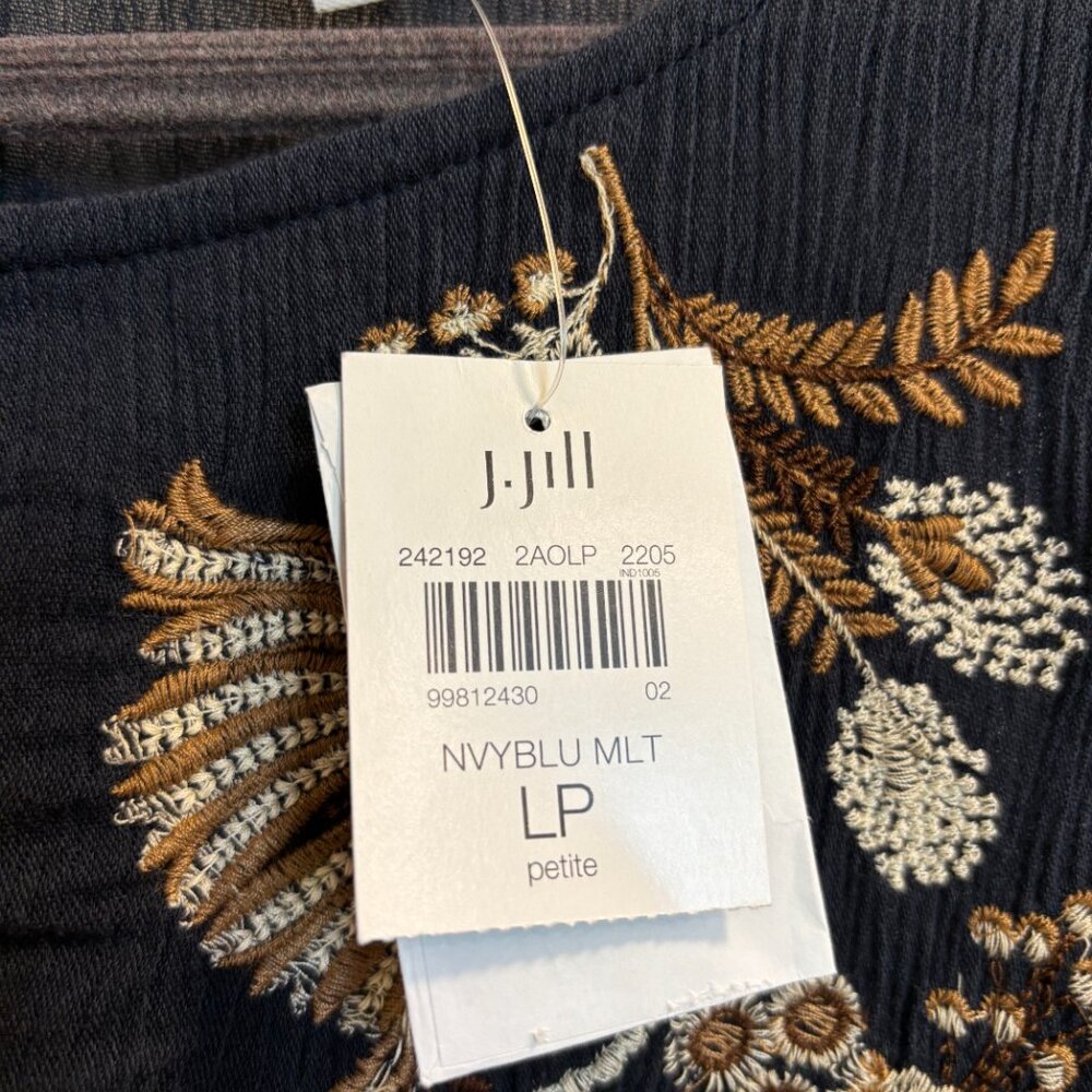 J.Jill Navy Blue Embroidered Sleeveless Tunic Top – Size L Petite (NWT) - Picture 4 of 11